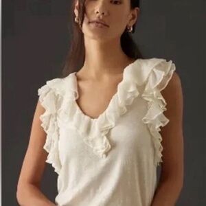 Romance Anthropologie Ruffled V Neck Blouse Top Boho New W Tags Size M Petite